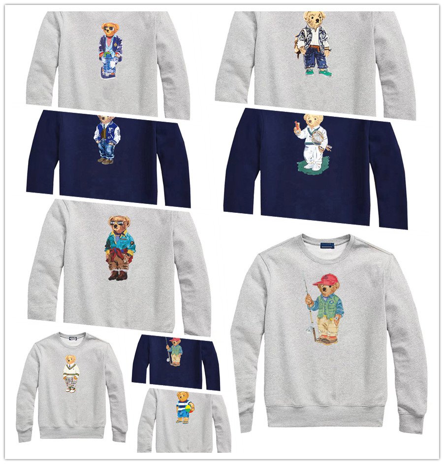 printing bear man loose round neck plush long-sleeved pullover bear POLOS shirt T-shirt cartoon bear US new style