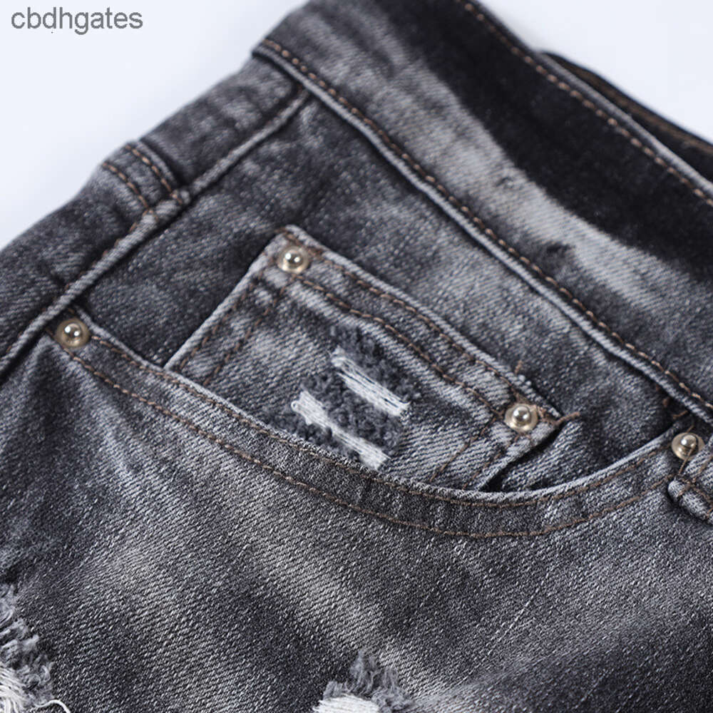 Jean Fashionable Mens Fashion Amiirii 2023 Demin 2023 Purple Jeans Brand Grey Black Split Leather Trendy Slim Fit