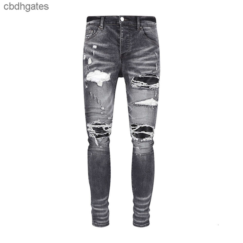 Jean Fashionable Mens Fashion Amiirii 2023 Demin 2023 Purple Jeans Brand Grey Black Split Leather Trendy Slim Fit
