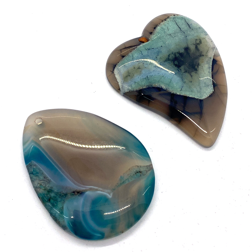 Charms Smooth Blue Dragon Vein Agate Pendant Necklace Bracelet Geometric Craft Natural Stone Earrings Jewelry Making Accessories 230907