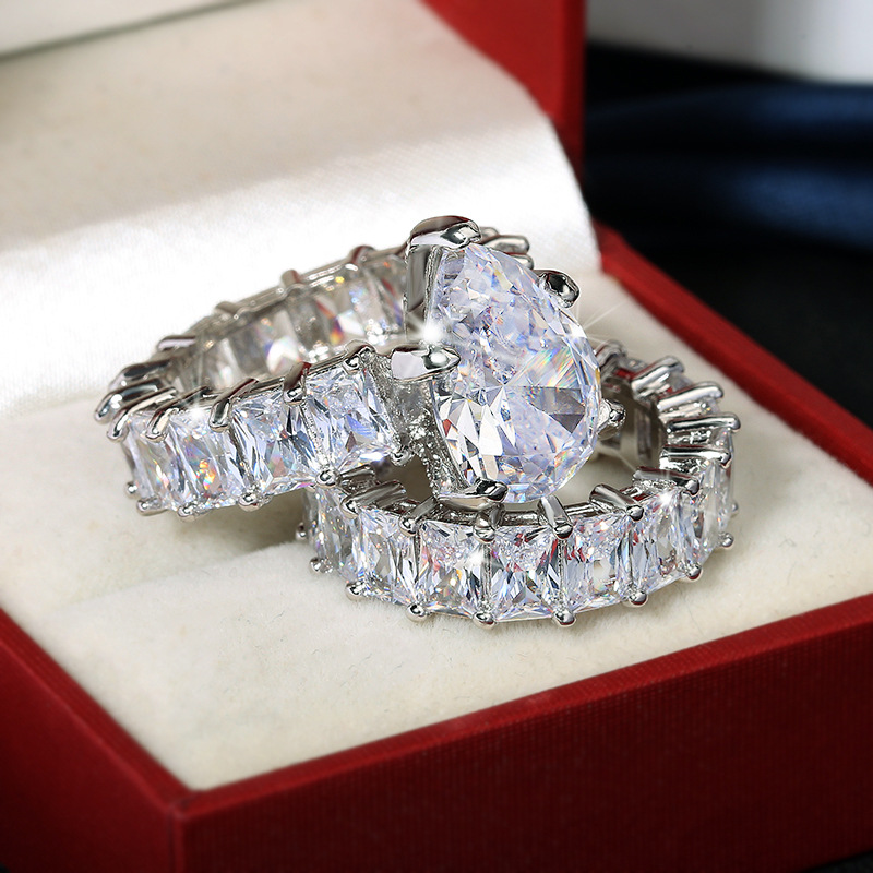 Ins Top Sell Wedding Rings Sparkling Luxury Jewelry 925 Sterling Silver Water Drop 5A Cubic Zircon Party CZ Diamond Gemstones Women Wedding Couple Bri