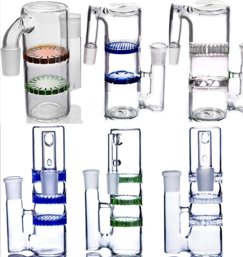 Blue Green Clear Pyrex Glass Ashcatcher 90 Degree Three Layer Filters Disc Ash Catcher for 14 mm female joint Glass Bongs Accessory