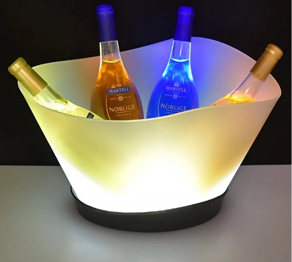 LED Plastic Ice Bucket Bottle Cooler Glass Tray Beer holder Wine Stand VIP Service Glorifier Display Rack Party Decor Colorful Luminous Boat Shaped