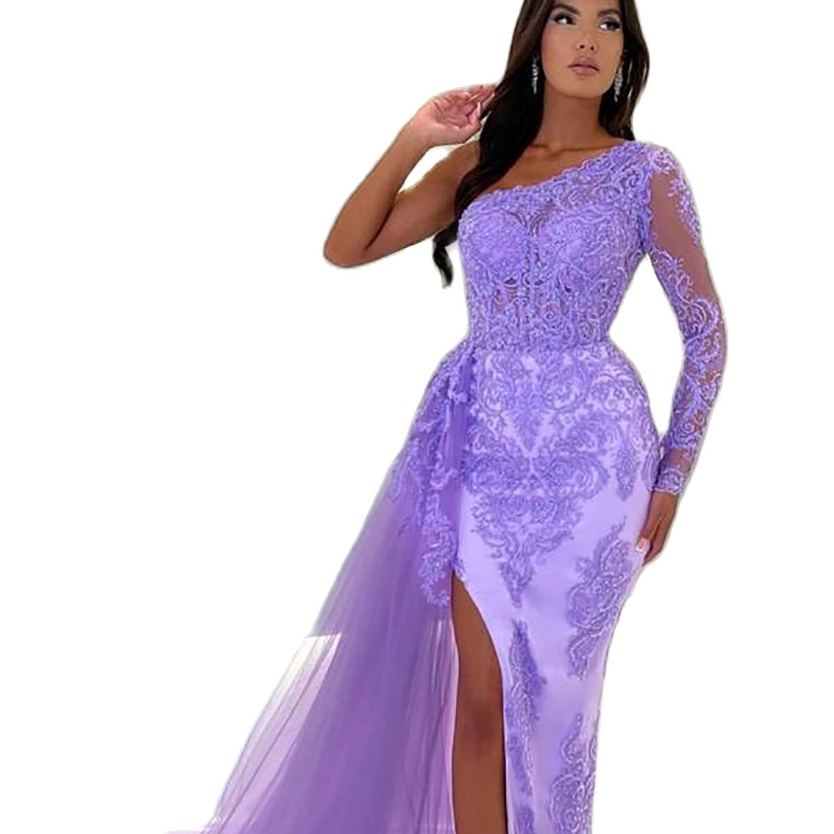 Elegant Mermaid Evening Dress Luxury Arabic Purple One Shoulder Formal Prom Occasion Lace Appliques Party Gown