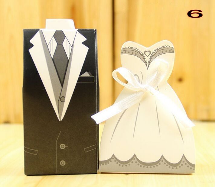 Candy Box Bride Groom Wedding Bridal Favor Gift Boxes Gown Tuxedo 100 pcs 50 pair New361y ZZ