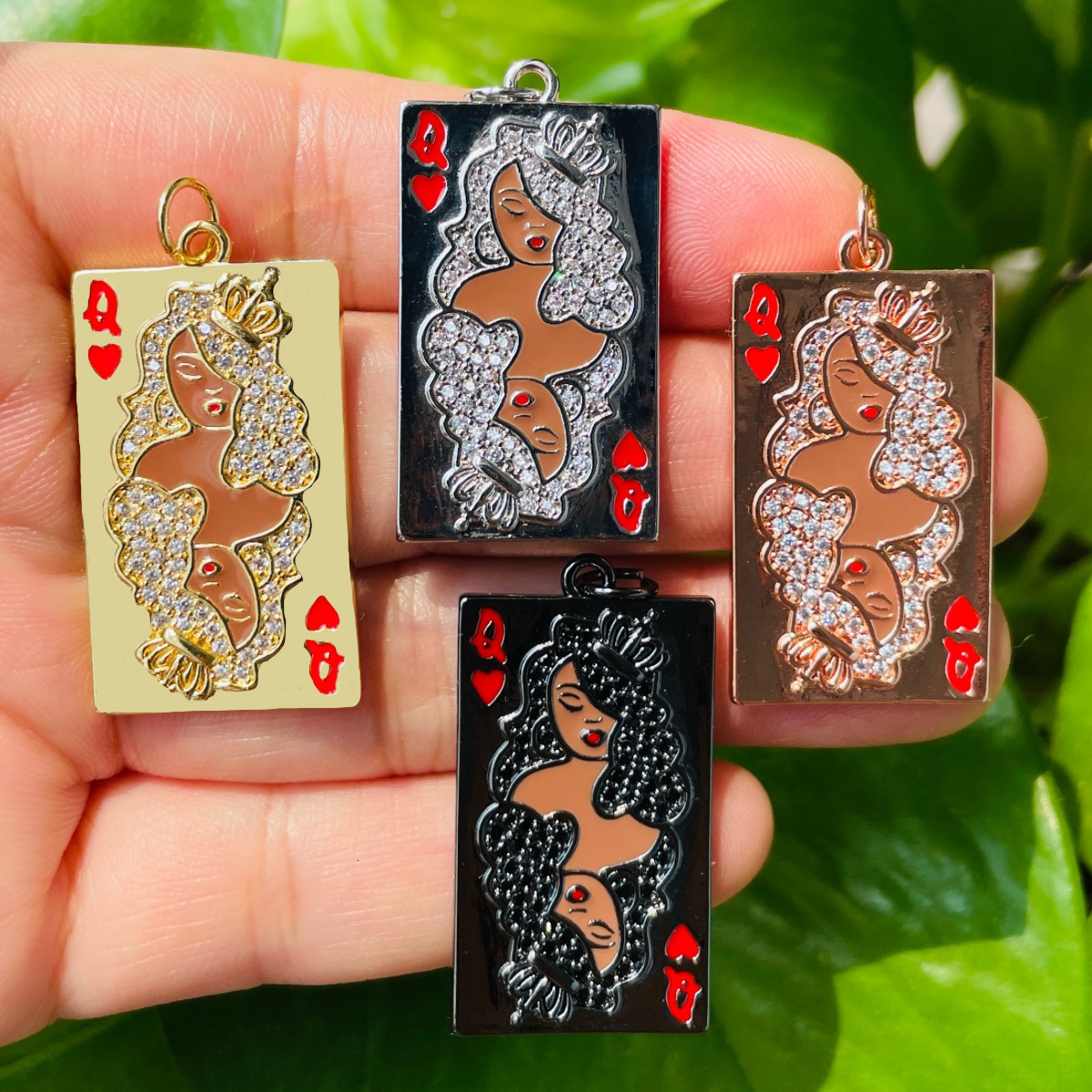 Charms 5pcs Micro Pave Afro Black Queen of Heart Card Charms Pendant Women Bracelet Necklace Making Bling Jewelry Wholesale 230907