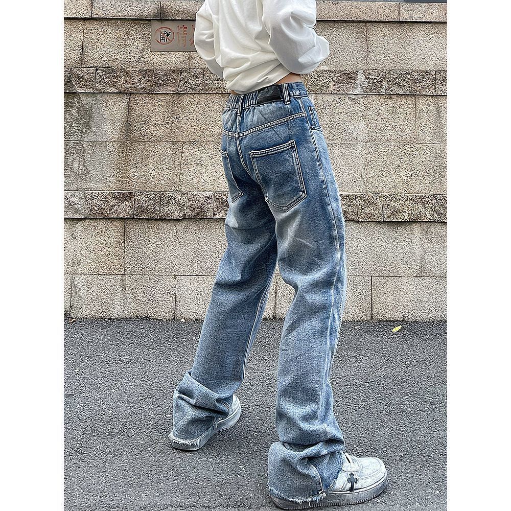 Women's Jeans Vintage Flame Embroidered High Rise Jeans Women's Washed Old Loose Fit Jeans Women's Y2K Jeans Casual Pants Loose Fit Jea