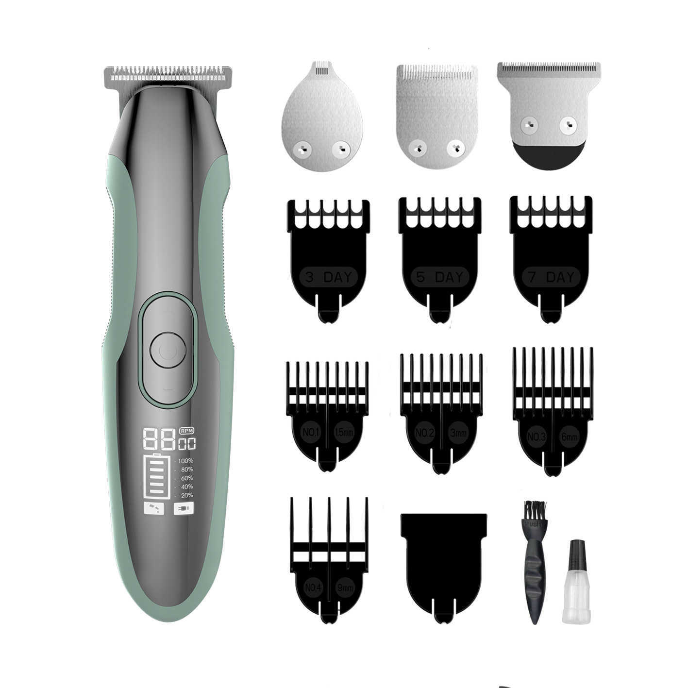 Cordless Hair Trimmer Cutter Kit 4 in 1 Hair Clippers Electric Razor Beard Grooming 3 Speeds T-Blade Detailer for Men P0817