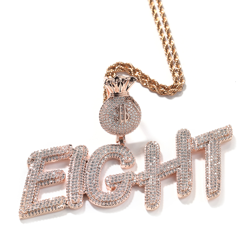 Charms THE BLING KING Custom Bubble Letters With Dollar Sign Money Bag Clasp Name Pendant Necklace Iced Out CZ Charm Hiphop Jewelry 230908