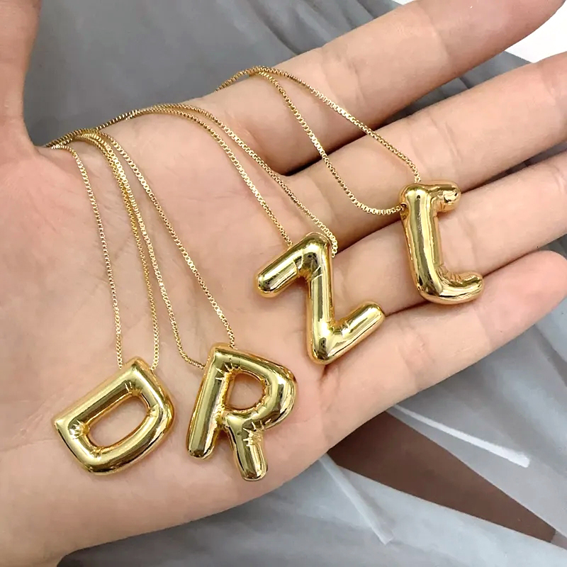 Charms 10Pcs Cute Balloon Letter Pendant Necklace Gold Plated Brass Delicate 26 Letter DIY Charms Necklace Fashion Jewelry Accessories 230907