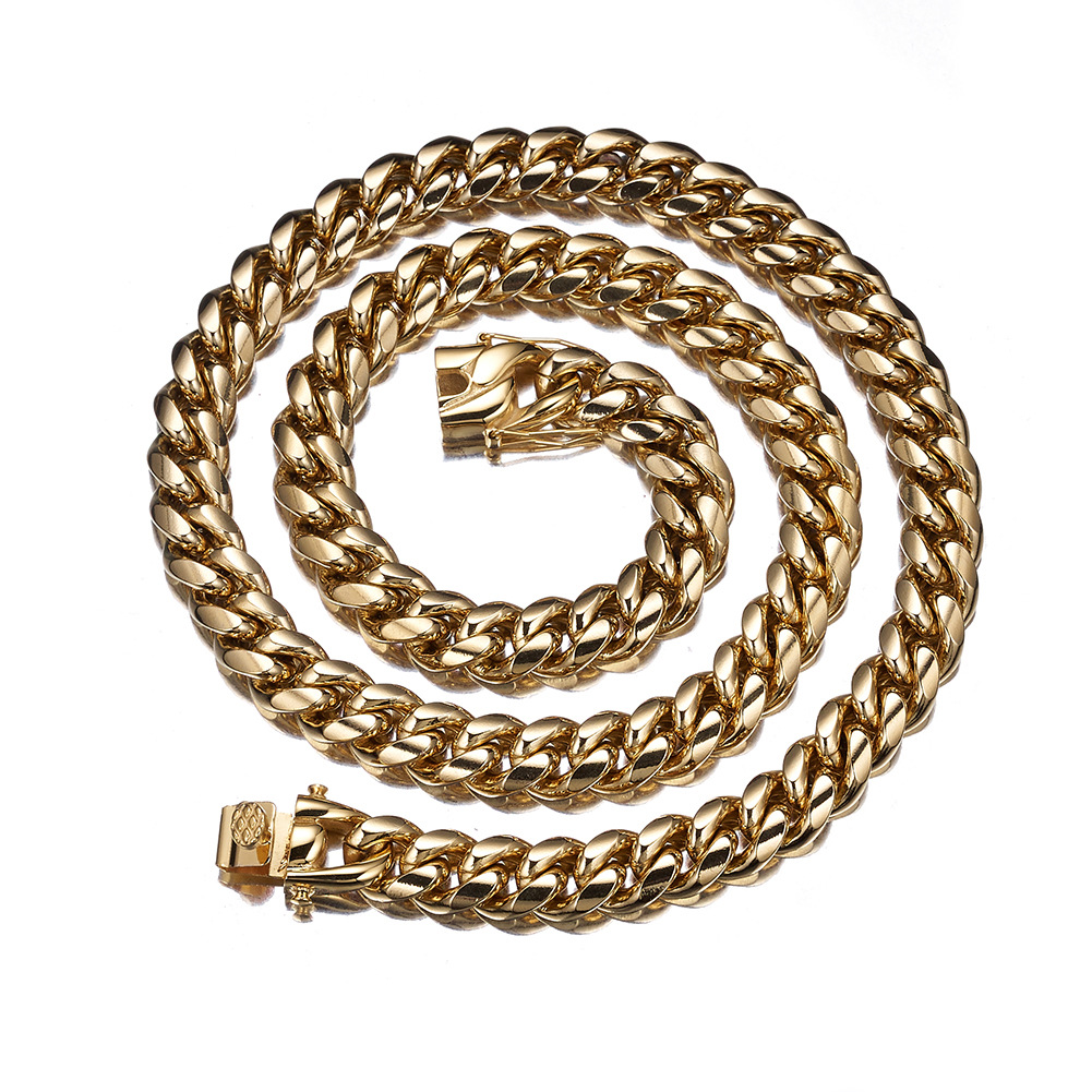Gold Miami Cuban Link Chain Necklace Men Hip Hop Solid Stainless Steel Jewelry Necklaces