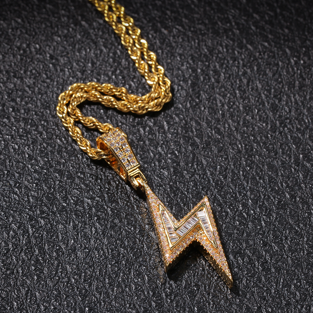 Pendant Necklaces THE BLING KING Iced Bolt Necklaces Fashion CZ Pendant Lightning Pendants Jewelry Mens Fashion Hiphop Chains Drop 230908