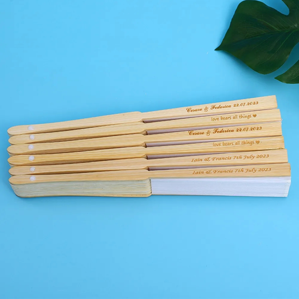 Personalized Engraved White Folding Elegant Silk Hand Fan with Gift bag Wedding & mariage Fans