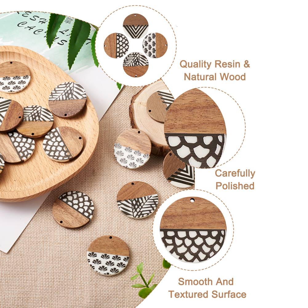 Charms 16Pcs Natural Wood Resin Flat Round Charms Pendants For Necklace Earring Bracelet DIY Jewelry Making Accessories 230907