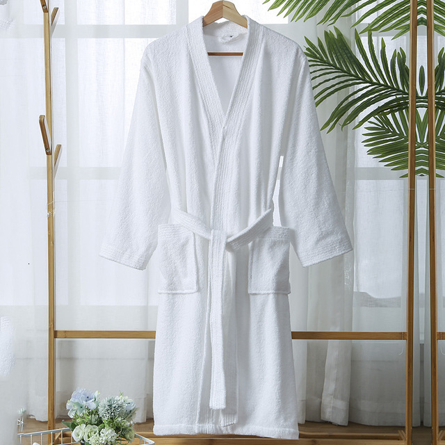 Men's Robes 100% Cotton Bathrobe for Men Long Thick Absorbent Terry Bath Robe Kimono Men Towel Bathrobe Solid Sleepwear Women Dressing Gown 23090