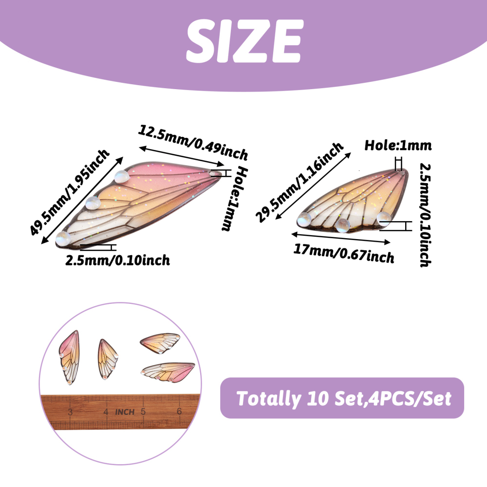 Charms 40pcs Rainbow Gradient Transparent Resin Fairy Wing Pendants For Women Glitter Dangle Earrings Jewelry Making 230907