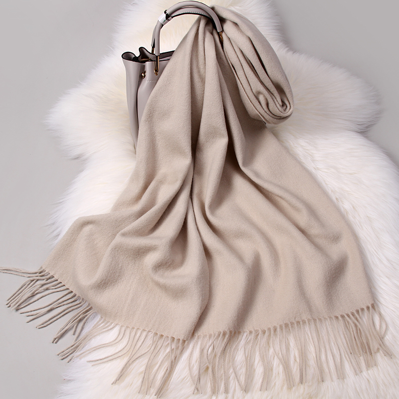 Scarves Winter 100% Pure Wool Scarf Neck Warmer Women Echarpe Wrap with Tassel Pashmina Foulard Femme Merino Cashmere Scarves for Ladies 230907