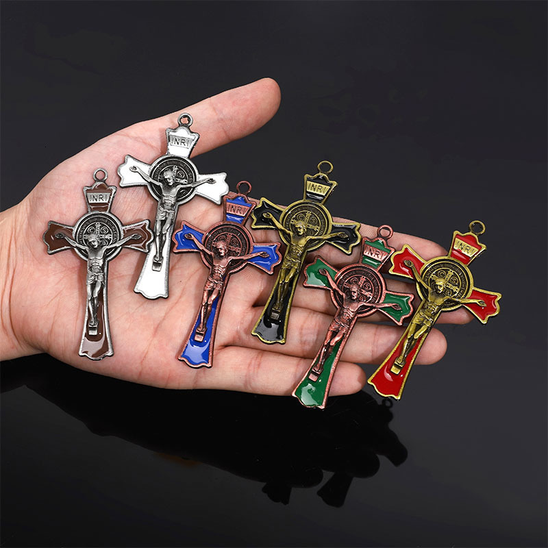 Charms 20pcs/ Religious Cross Saint Benedict Cross Accessories Wholesale Catholic Supplies Cross Ornament 75x43 mm 230907