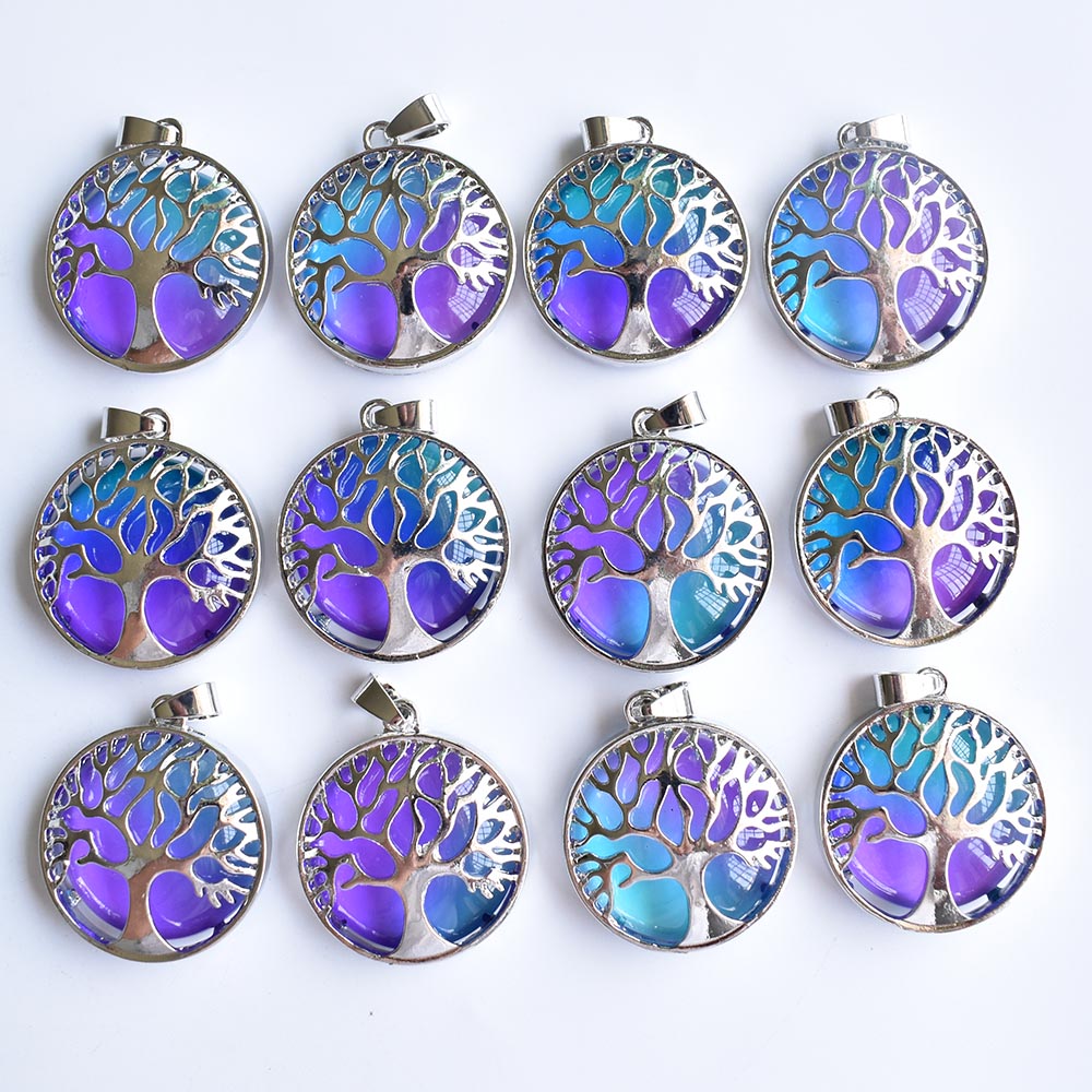 Multicolored Glass Crystal Tree of Life Round Shaped Charm Pendant for diy Jewelry making necklace
