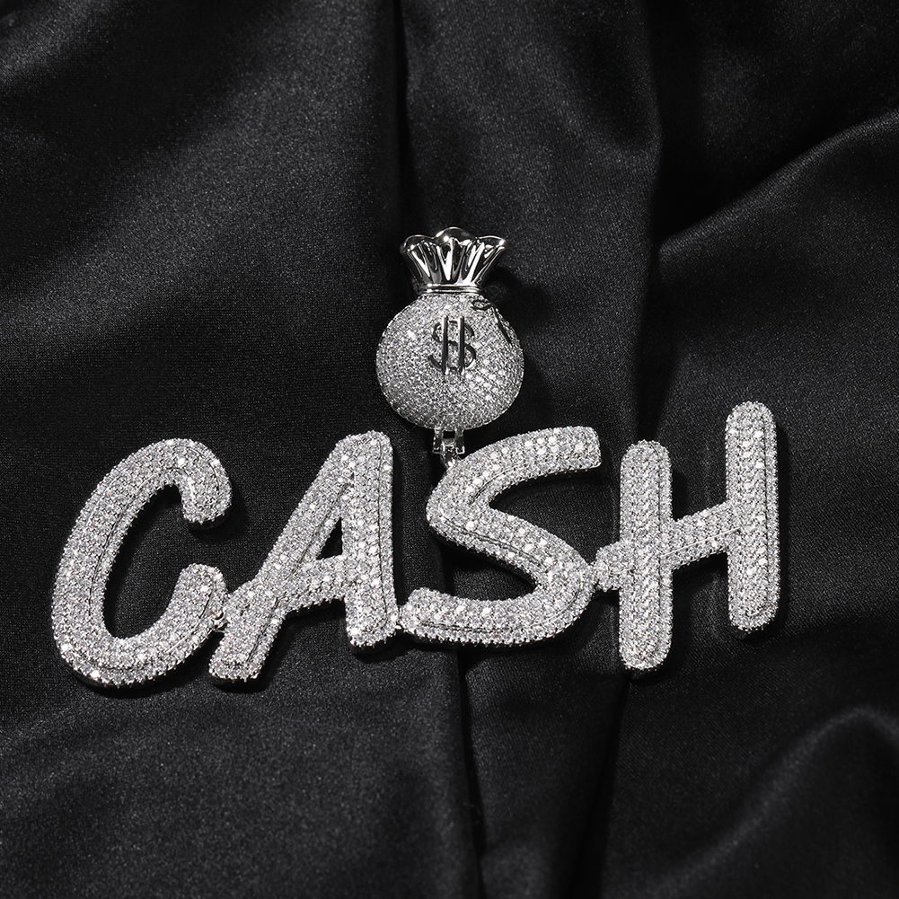 Charms THE BLING KING Custom Bubble Letters With Dollar Sign Money Bag Clasp Name Pendant Necklace Iced Out CZ Charm Hiphop Jewelry 230908