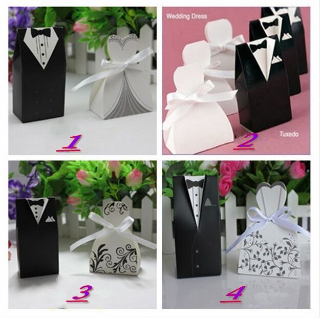 Candy Box Bride Groom Wedding Bridal Favor Gift Boxes Gown Tuxedo 100 pcs 50 pair New361y ZZ
