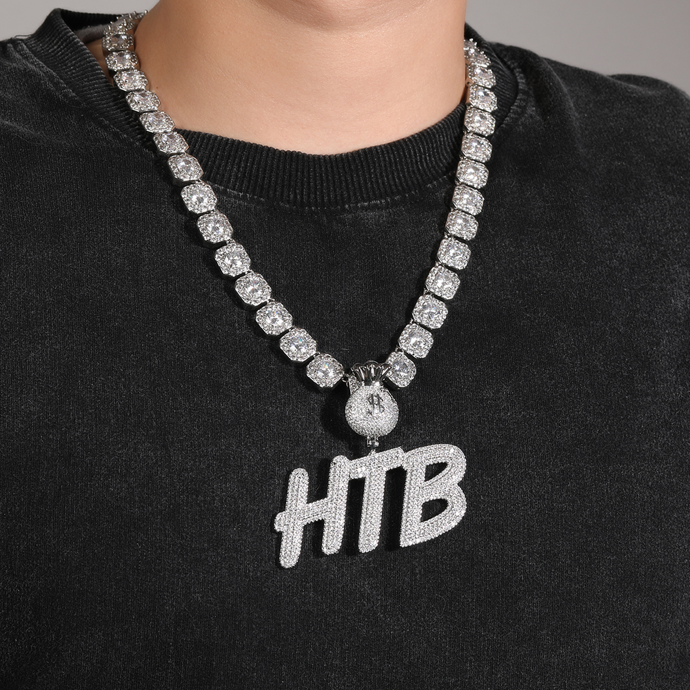Charms THE BLING KING Custom Bubble Letters With Dollar Sign Money Bag Clasp Name Pendant Necklace Iced Out CZ Charm Hiphop Jewelry 230908