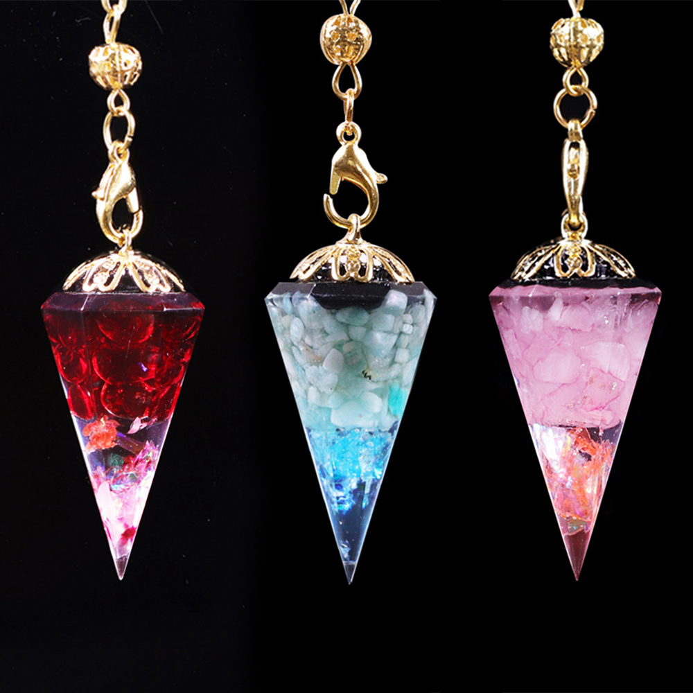 Charms Chakra Resin Crystal Pendulum 6 Faceted Point Gemstone Reiki Healing Pendulums For Dowsing Scrying Divination Meditation 230907