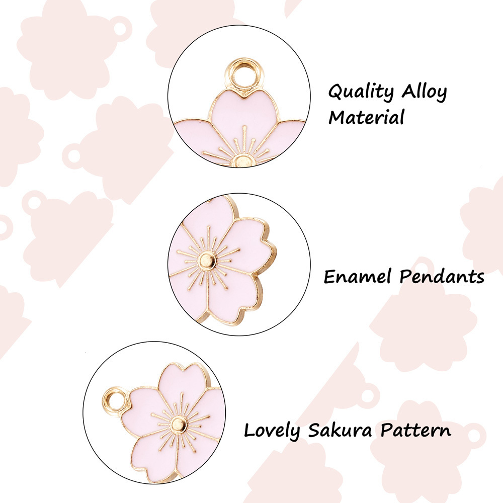 Charms 100Pcs Enamel Sakura Flower Charms Alloy Drop Oil Pendants for Jewelry Making Earrings Necklace Bracelet Chains DIY Accessories 230907