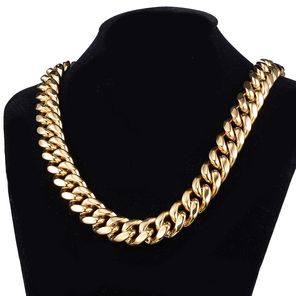 22mm Solid Miami Stainless Steel Cuban Chain Necklace Bracelet 18K Gold Plated Jewelry TopBling