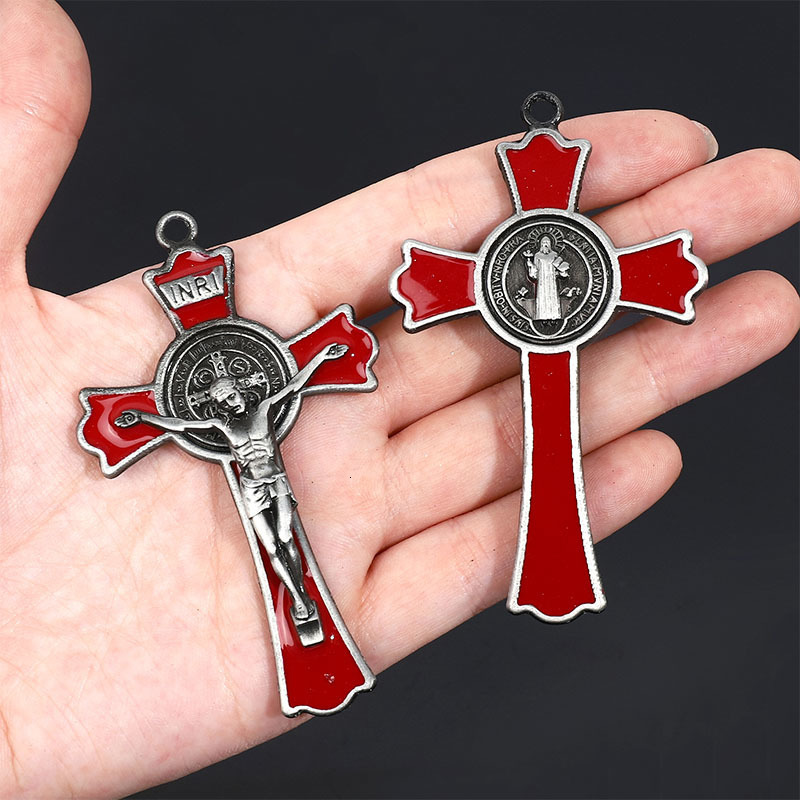 Charms 20pcs/ Religious Cross Saint Benedict Cross Accessories Wholesale Catholic Supplies Cross Ornament 75x43 mm 230907