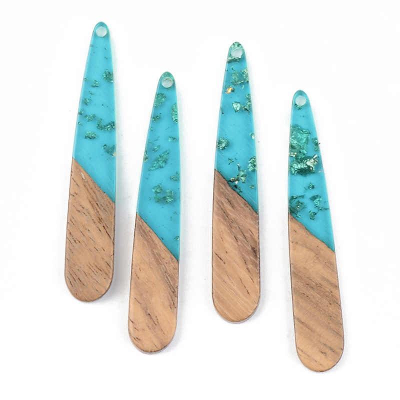 Charms 50pcs Teardrop Resin Wood Pendants Colorful Charms for Jewelry Making DIY Bracelet Necklace Craft Supplies 44x7.5x3mm 230907
