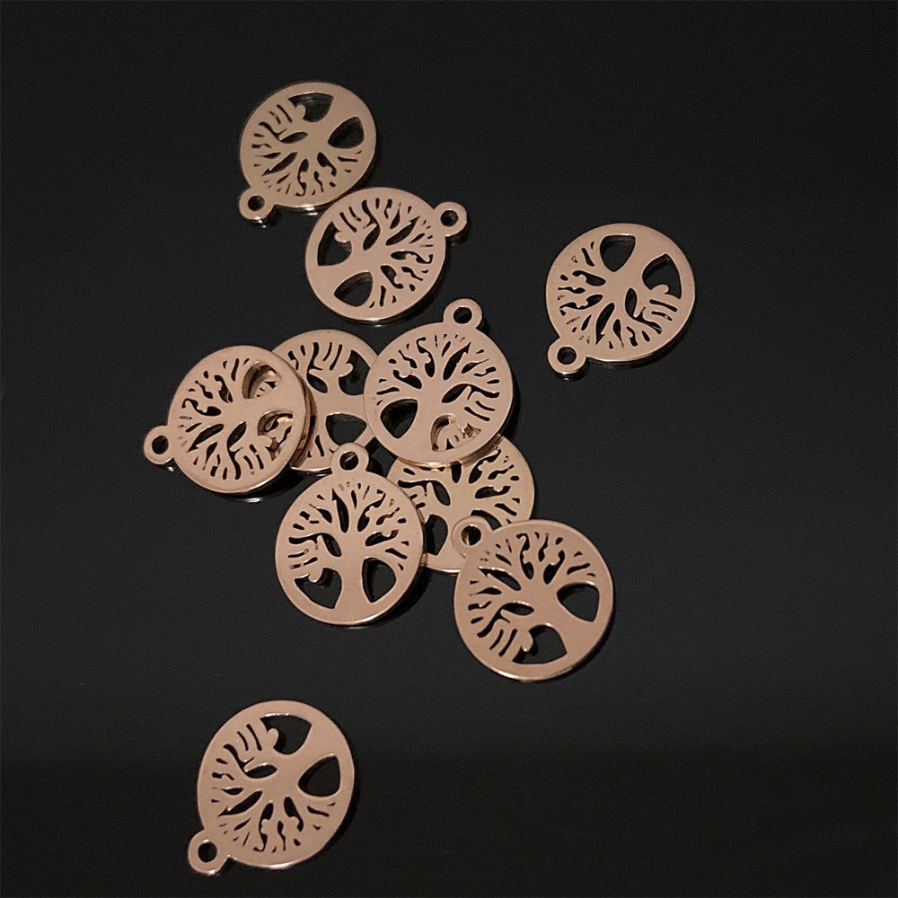 Charms 80pcs 10mm Stainless Steel Round Tree Life Charms Pendants Beads Bulk Jewelry Findings Making Accessory for DIY Craft Bracelet 230907