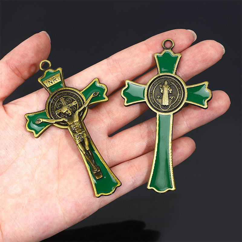 Charms 20pcs/ Religious Cross Saint Benedict Cross Accessories Wholesale Catholic Supplies Cross Ornament 75x43 mm 230907