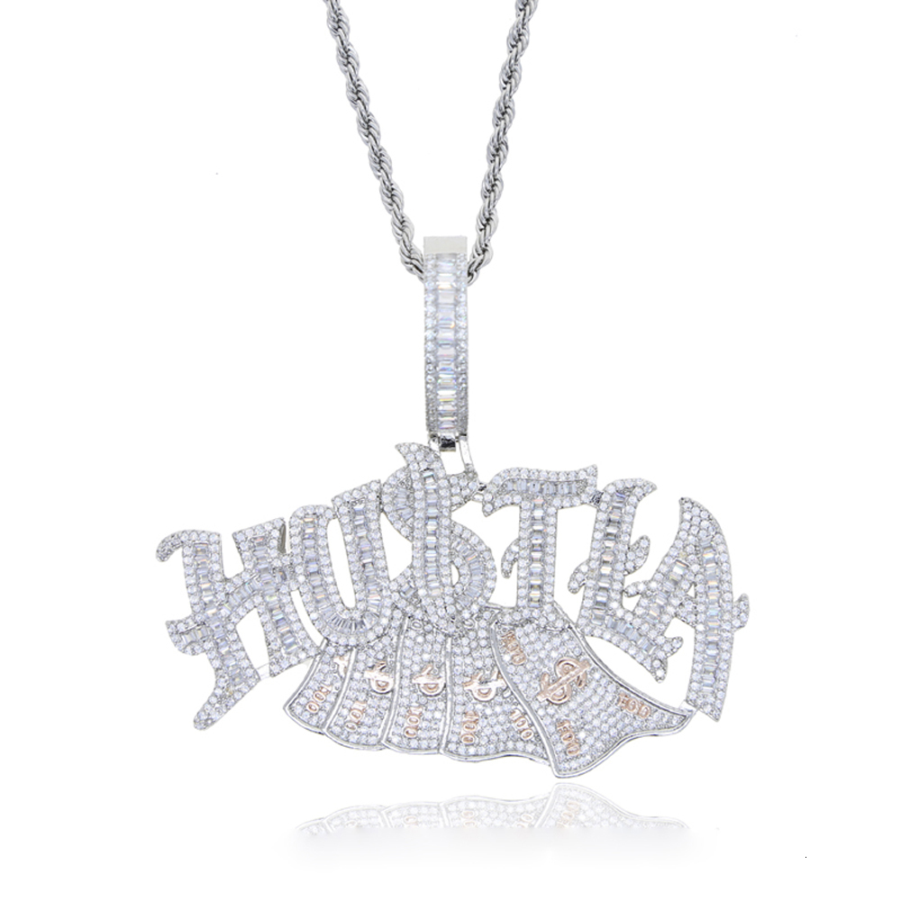 Charms Iced Out Bling Letter Hustla Pendant Necklace Gold Plated Full CZ Zircon Money Charm Men Fashion Hiphop Jewelry 230908
