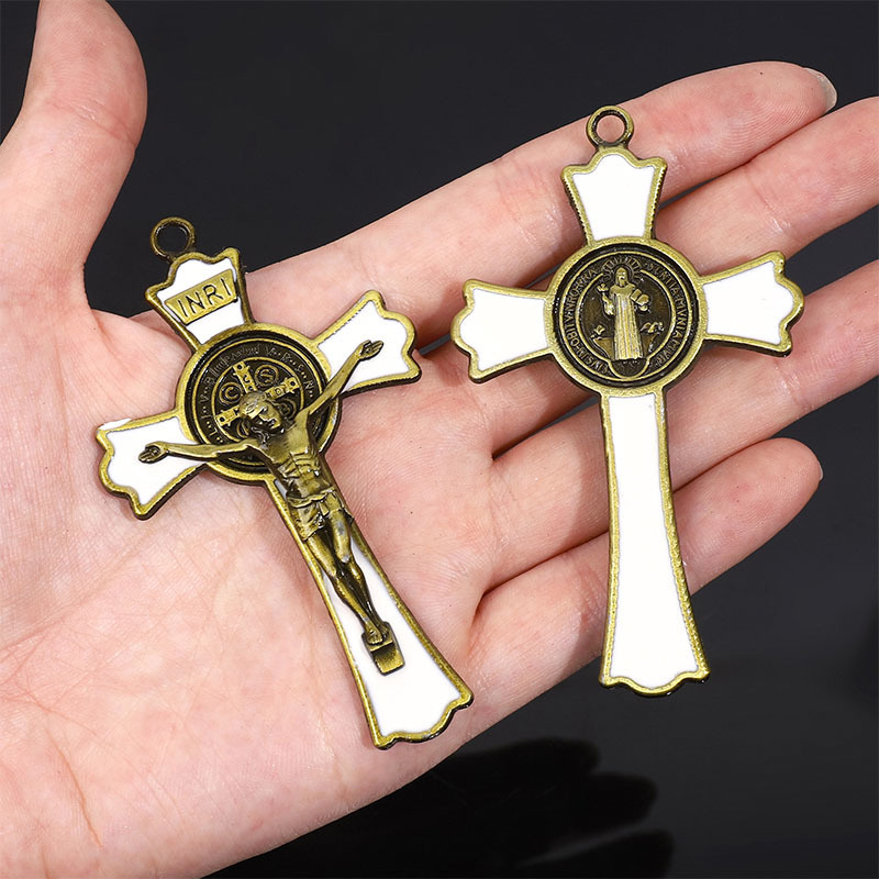 Charms 20pcs/ Religious Cross Saint Benedict Cross Accessories Wholesale Catholic Supplies Cross Ornament 75x43 mm 230907