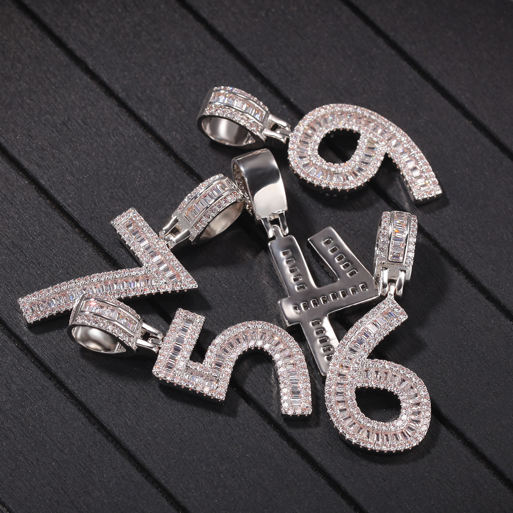 Pendant Necklaces THE BLING KING Baguettecz Numbers Chain Necklaces Pendant Rope/Cuban Chain For Men Women Iced Out Cubic Zircon Hiphop Jewelry 230908