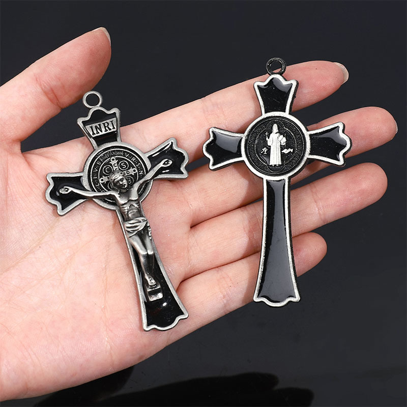 Charms 20pcs/ Religious Cross Saint Benedict Cross Accessories Wholesale Catholic Supplies Cross Ornament 75x43 mm 230907