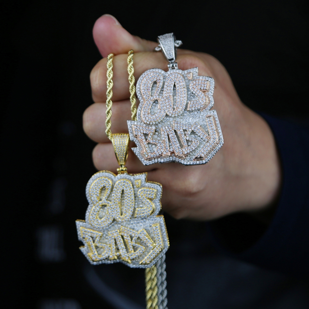 Charms Iced Out Bling CZ Letters 80'S BABY Pendant Necklace Two Tone Color Zircon Alphabet Charm Men's Women Hip Hop Jewelry 230908