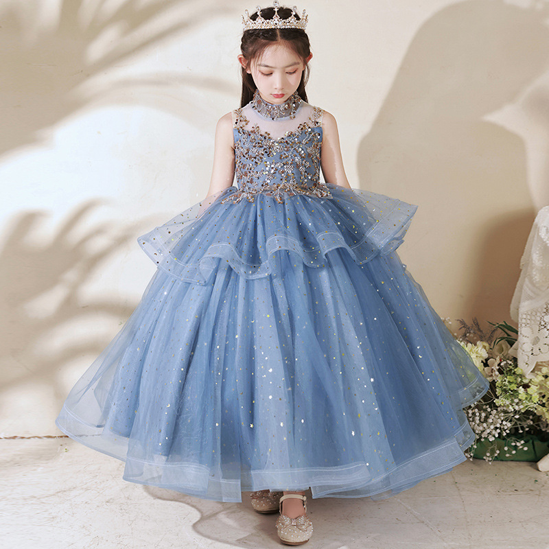 Shiny Ball Gown Flower Girl Dresses For Wedding Beaded Lace Appliqued Toddler Bling Prom Girls Pageant Dress Kids Communion Gowns 403