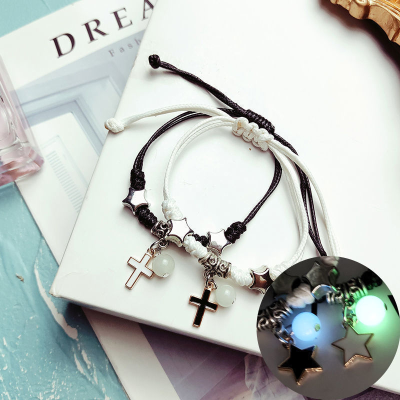 Bangle Luminous Cat Star Moon Bracelet Couple Charm Handmade Adjustable Rope Matching Friend Bracelet Infinite Love Jewelry Gifts 230907