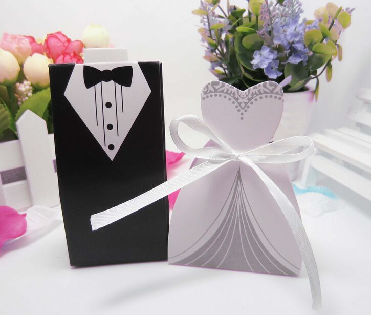 Candy Box Bride Groom Wedding Bridal Favor Gift Boxes Gown Tuxedo 100 pcs 50 pair New361y ZZ