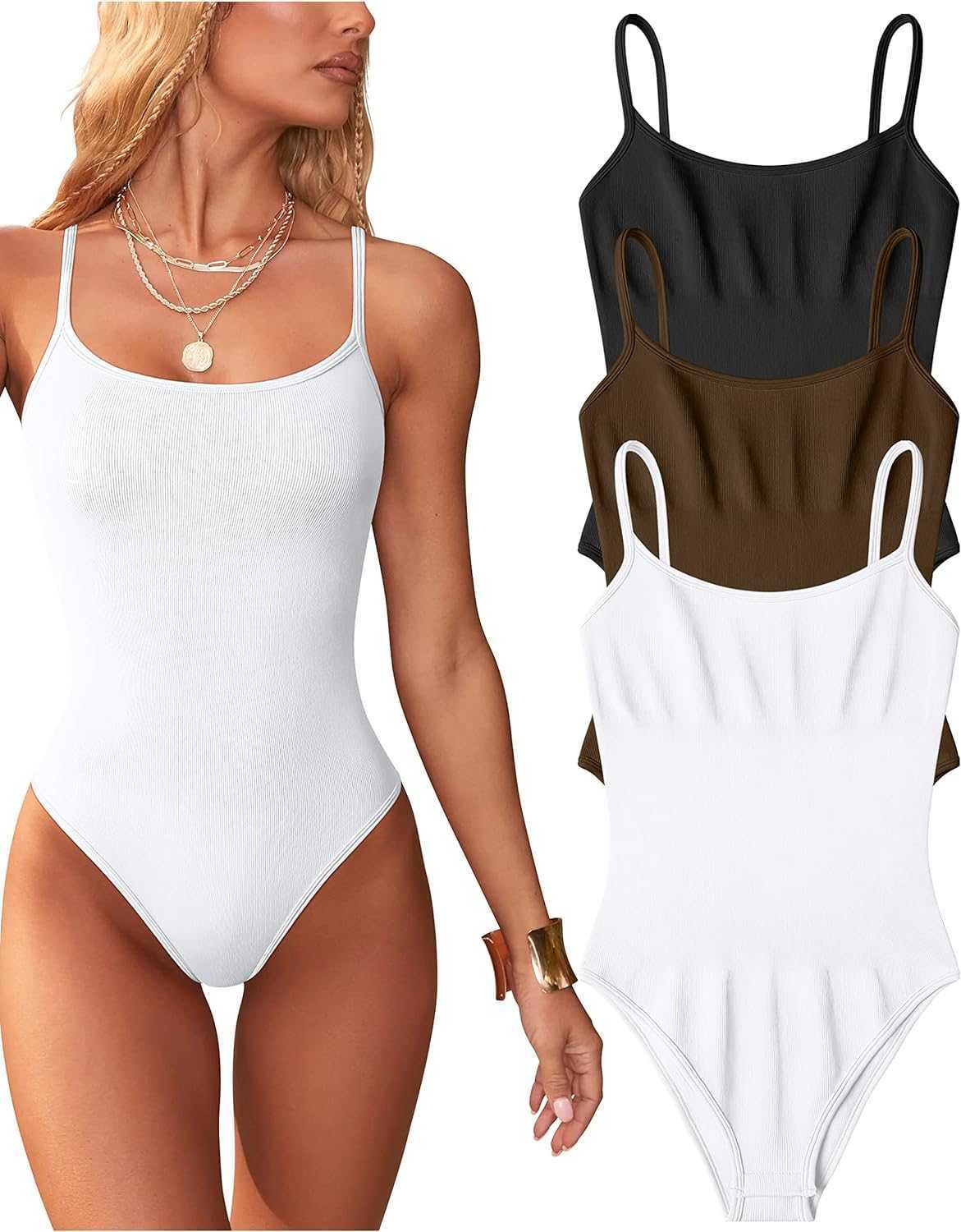 Sexy Set OQQ Women's 3-piece Bodysuit Sexy Ribbed Sleeveless Adjustable Thin Shoulder Strap Top Shaping BodysuitLF230908