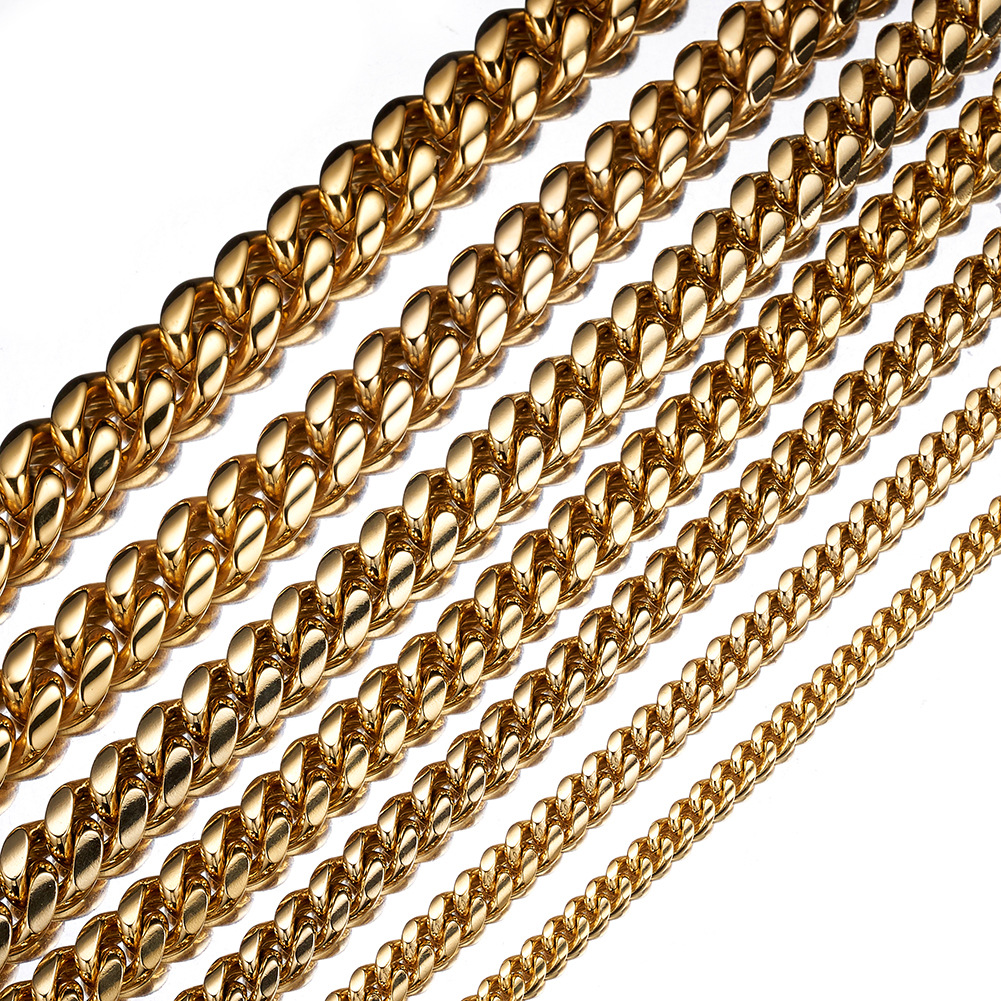 Gold Miami Cuban Link Chain Necklace Men Hip Hop Solid Stainless Steel Jewelry Necklaces