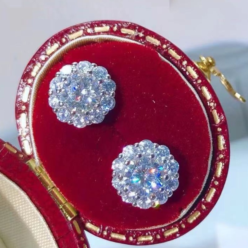 Dia Passed Test 0.5CT 1CT 2CT VVS Moissanite Sier Gold Plated Bg Studs Earrings Nice Gift for Men Women