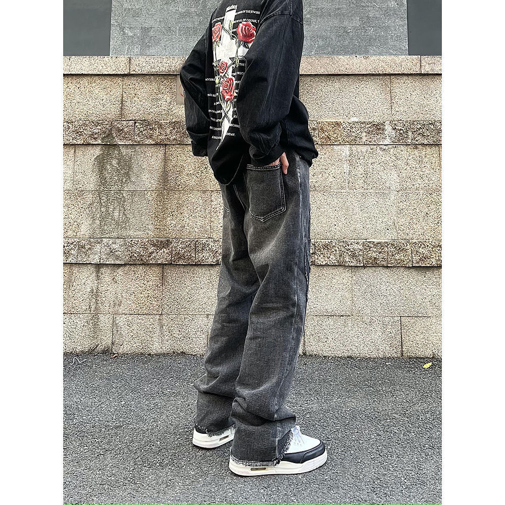 Women's Jeans Vintage Flame Embroidered High Rise Jeans Women's Washed Old Loose Fit Jeans Women's Y2K Jeans Casual Pants Loose Fit Jea