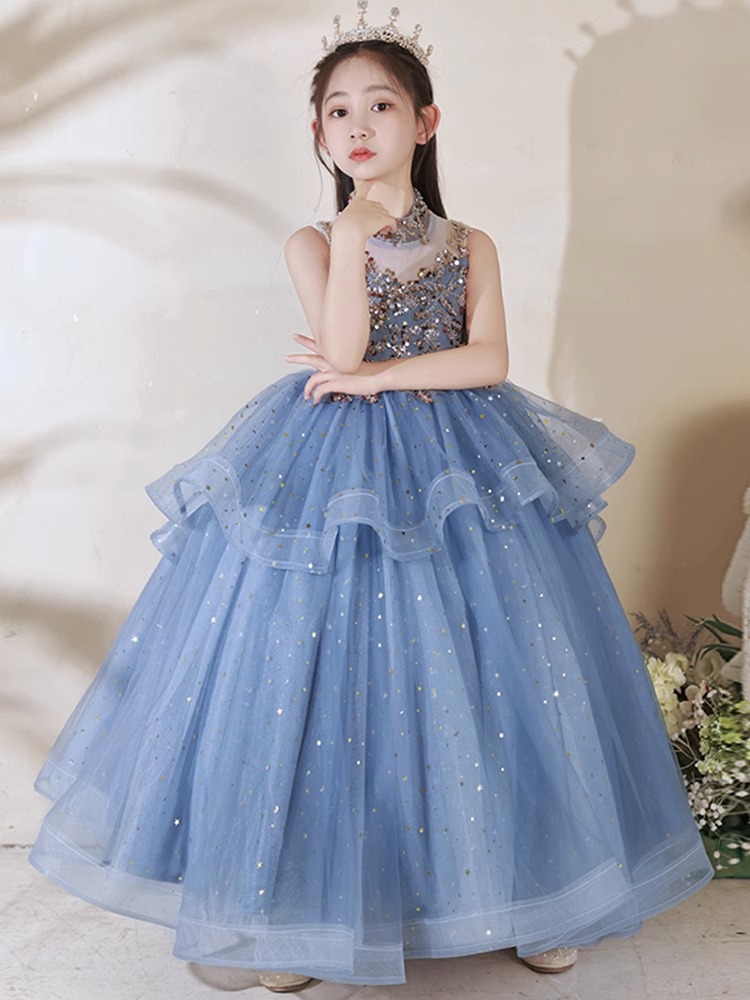 Shiny Ball Gown Flower Girl Dresses For Wedding Beaded Lace Appliqued Toddler Bling Prom Girls Pageant Dress Kids Communion Gowns 403