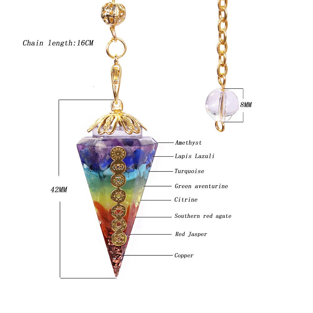 Charms Drop Orgonite Reiki Pendulum 7 Chakra Crystal Amulet Healing Energy Meditation Hexagonal Pendant 230907