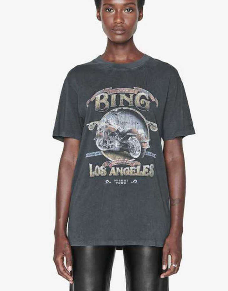 23SS A Bing Fashion Classic Tee Ab New Los Angeles Motorcycle T-shirt Letter Printing Black Gray Cotton Women Short Sleeve 233ess
