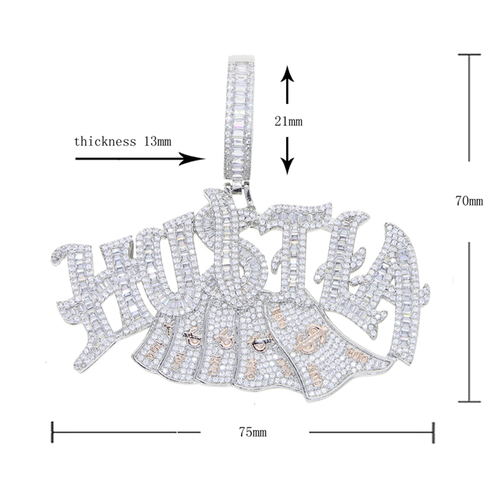 Charms Iced Out Bling Letter Hustla Pendant Necklace Gold Plated Full CZ Zircon Money Charm Men Fashion Hiphop Jewelry 230908