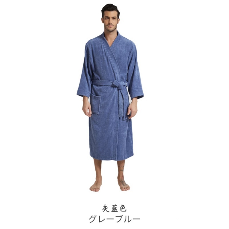 Men's Robes 100% Cotton Bathrobe for Men Long Thick Absorbent Terry Bath Robe Kimono Men Towel Bathrobe Solid Sleepwear Women Dressing Gown 23090